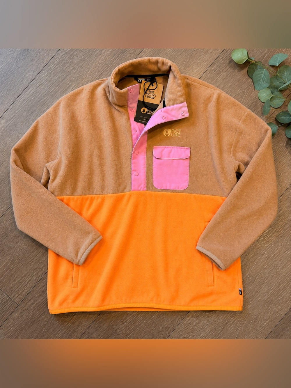 🧡 Picture Organic Arcca 1/4 Snap Fleece Pullover XL NWT Colorblock